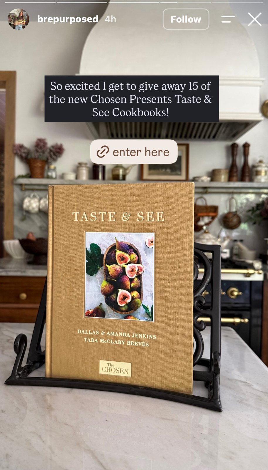 Bre Bertolini Story frame announcing the giveaway with disclosure